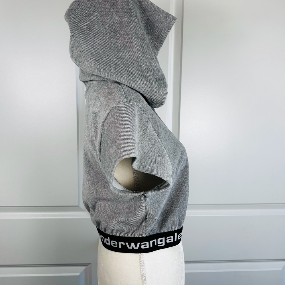 Alexander Wang Cropped Short Sleeve Hoodie in Grey Cotton EUC - Picture 7 of 11